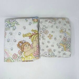VTG 1983 Cabbage Patch Kids Sheet Set Flat Fitted Flowers Pastel Muslin Fabric
